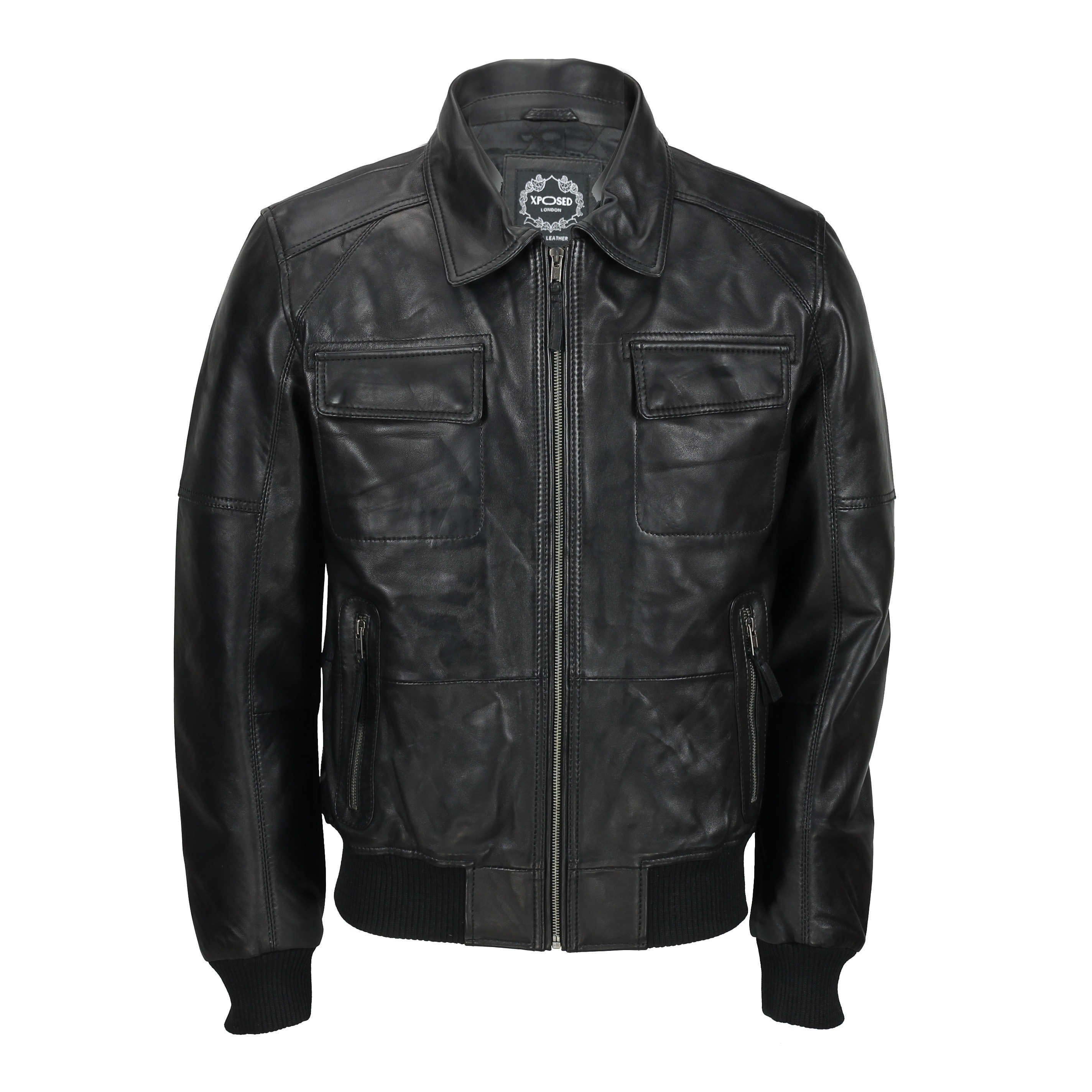 Mens Real Leather Vintage Bomber Pilot Jacket Fur Collar Retro Biker Style Black Ebay 